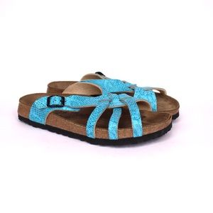 Birkis By Birkenstock Slip-on Teal Footbed Sandals